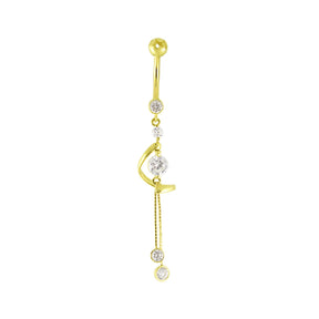 Dangling Jeweled 14K Gold Belly Ring