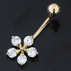 14K Gold Flower Shape Jeweled Navel Ring