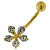 14K Gold Flower Shape Jeweled Navel Ring