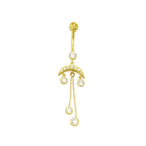 Dangling Tribal Design Jeweled 14K Gold Belly Ring