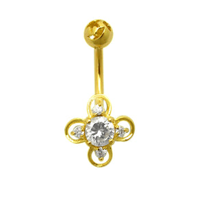 Jeweled Flower Shaped 14K Gold Belly Ring