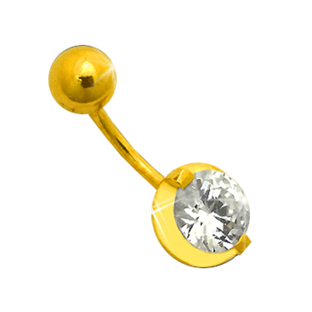 14K Gold Single Jeweled Belly Ring