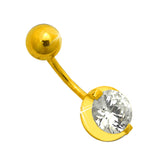 14K Gold Single Jeweled Belly Ring