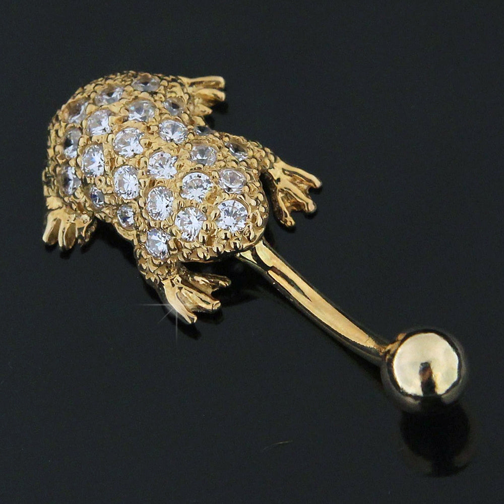 Frog Jeweled 14K Gold Belly Ring