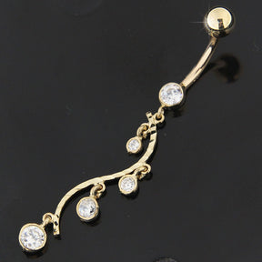 Jeweled Dangled 14K Gold Belly Ring