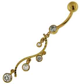 Jeweled Dangled 14K Gold Belly Ring