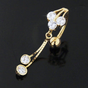 Dangling Jeweled 14K Gold Navel Body Jewelry Ring