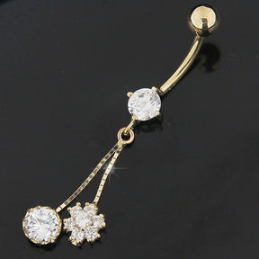 Flower Dangling 14K Gold Belly Ring With Zirconia
