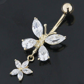 Dangling Jeweled Butterfly 14K Gold Belly Ring