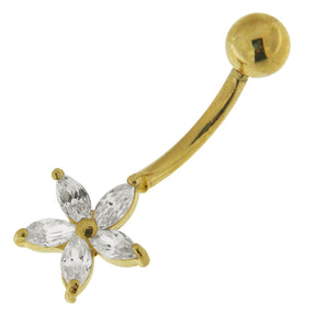 Flower With CZ 14K Moving Gold Belly Ring