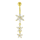 Multi Flower Dangling Jeweled 14K Gold Navel Ring