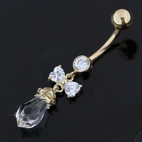 CZ Stone With 14K Gold Curved Navel Ring Body Jewelry