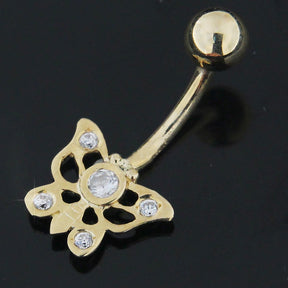 Butterfly Jeweled 14K Gold Navel Ring