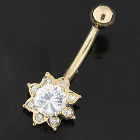 14K Gold Flower Shaped Jeweled Belly Ring