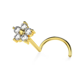 14K Gold Flower Nose Screw With Cubic Zirconia