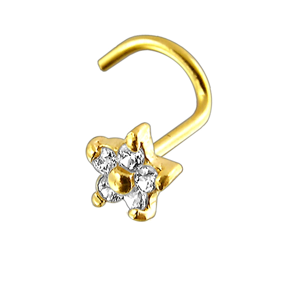 14K Gold Flower Nose Screw With Cubic Zirconia