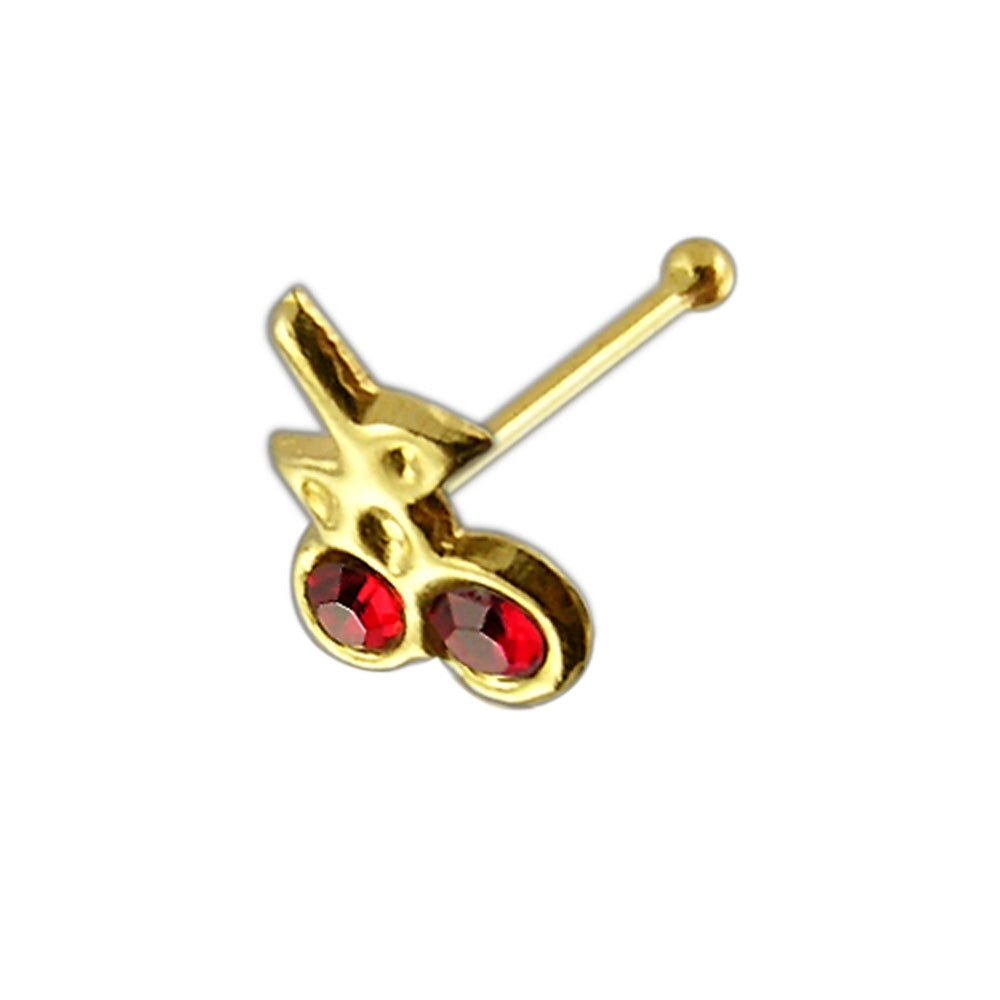 14K Gold Jeweled Cherry Ball End Nose Pin
