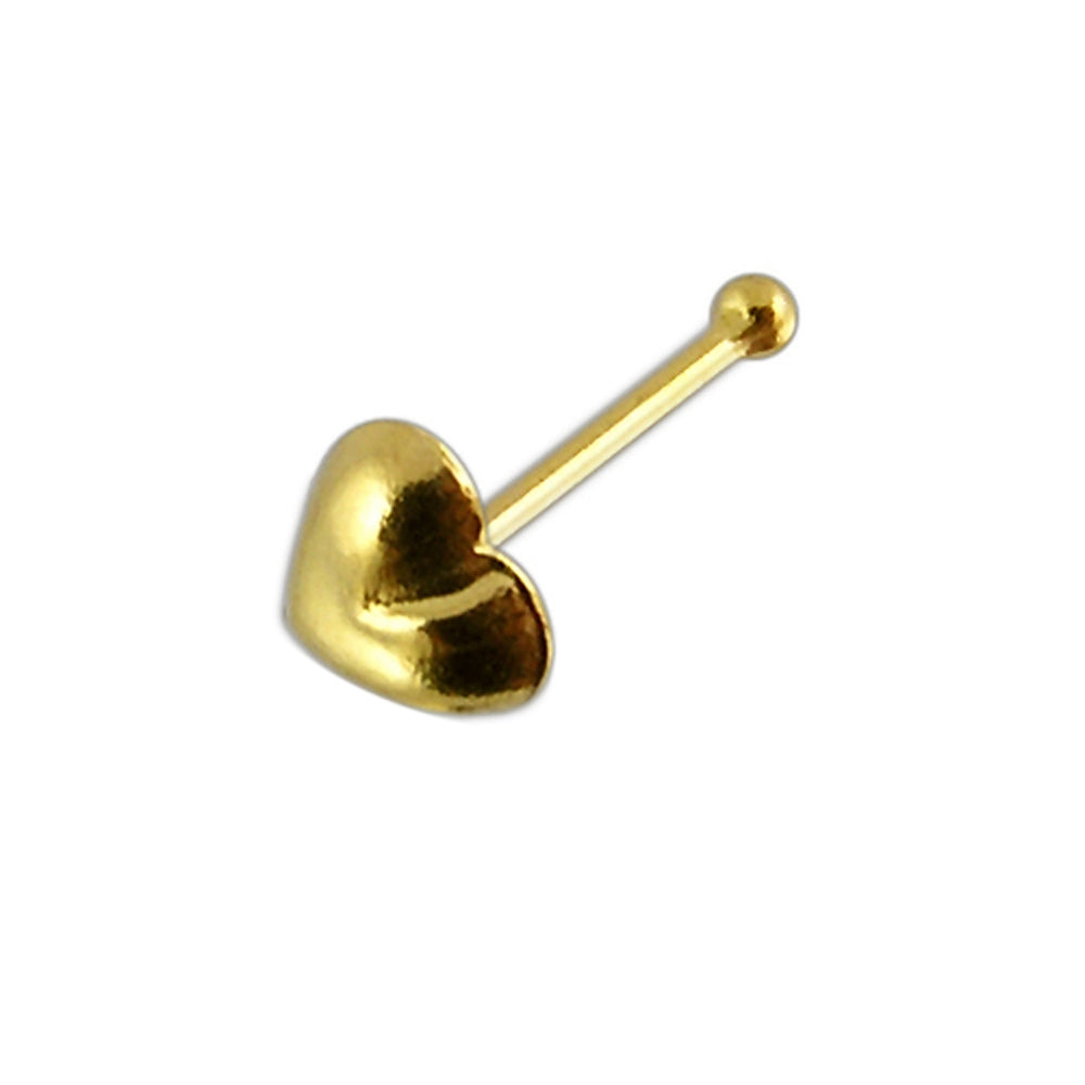 14K Gold Emboss Heart Ball End Nose Pin