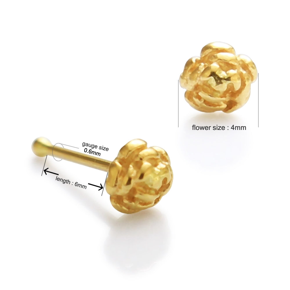 14K Gold Rose Ball End Nose Pin
