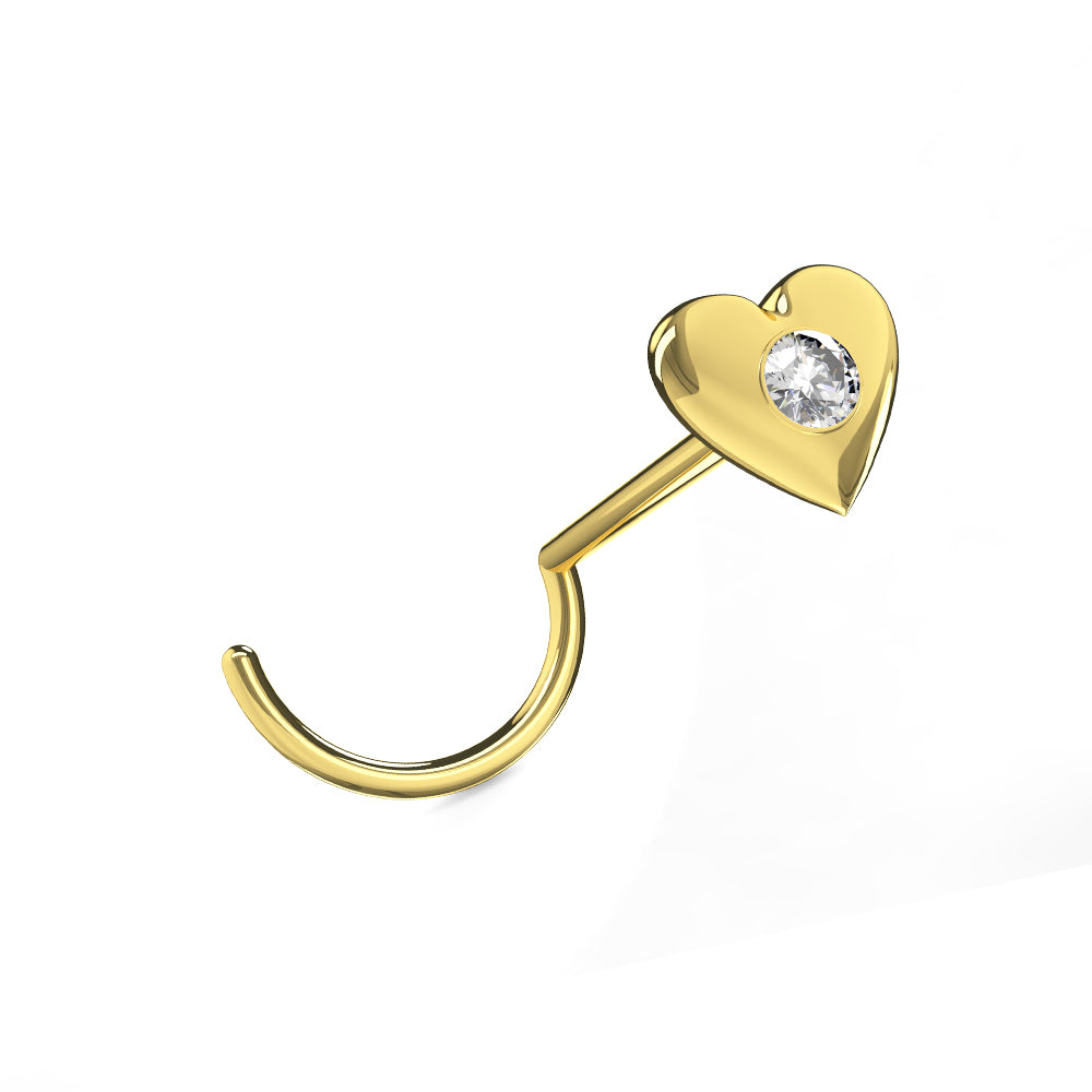 14K Gold Jeweled Heart Nose Screw