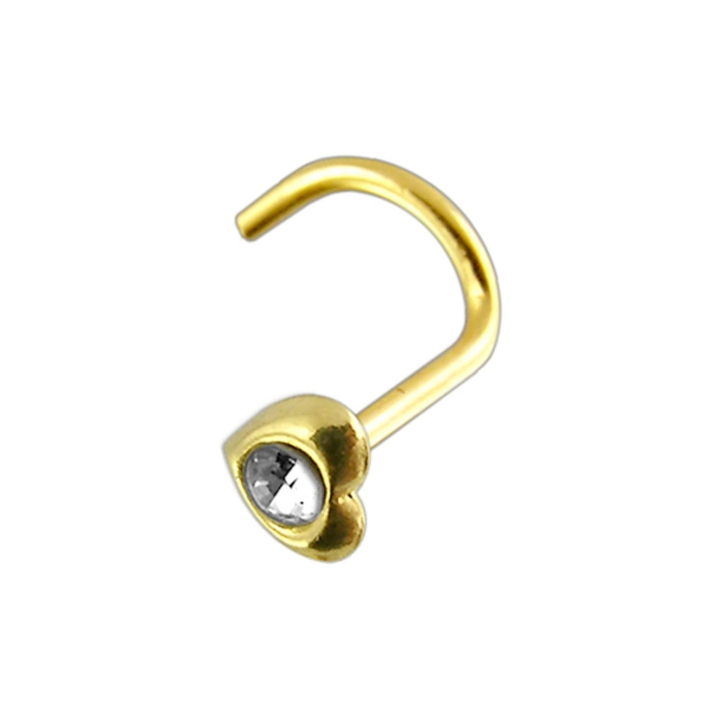14K Gold Jeweled Heart Nose Screw