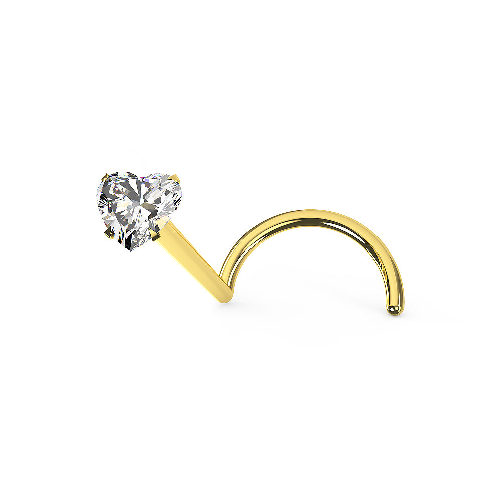 14K Gold Heart Jeweled Nose Screw