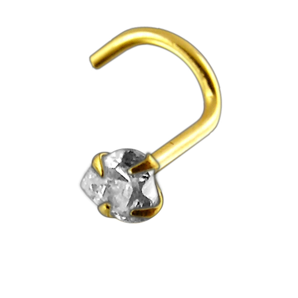 14K Gold Heart Jeweled Nose Screw