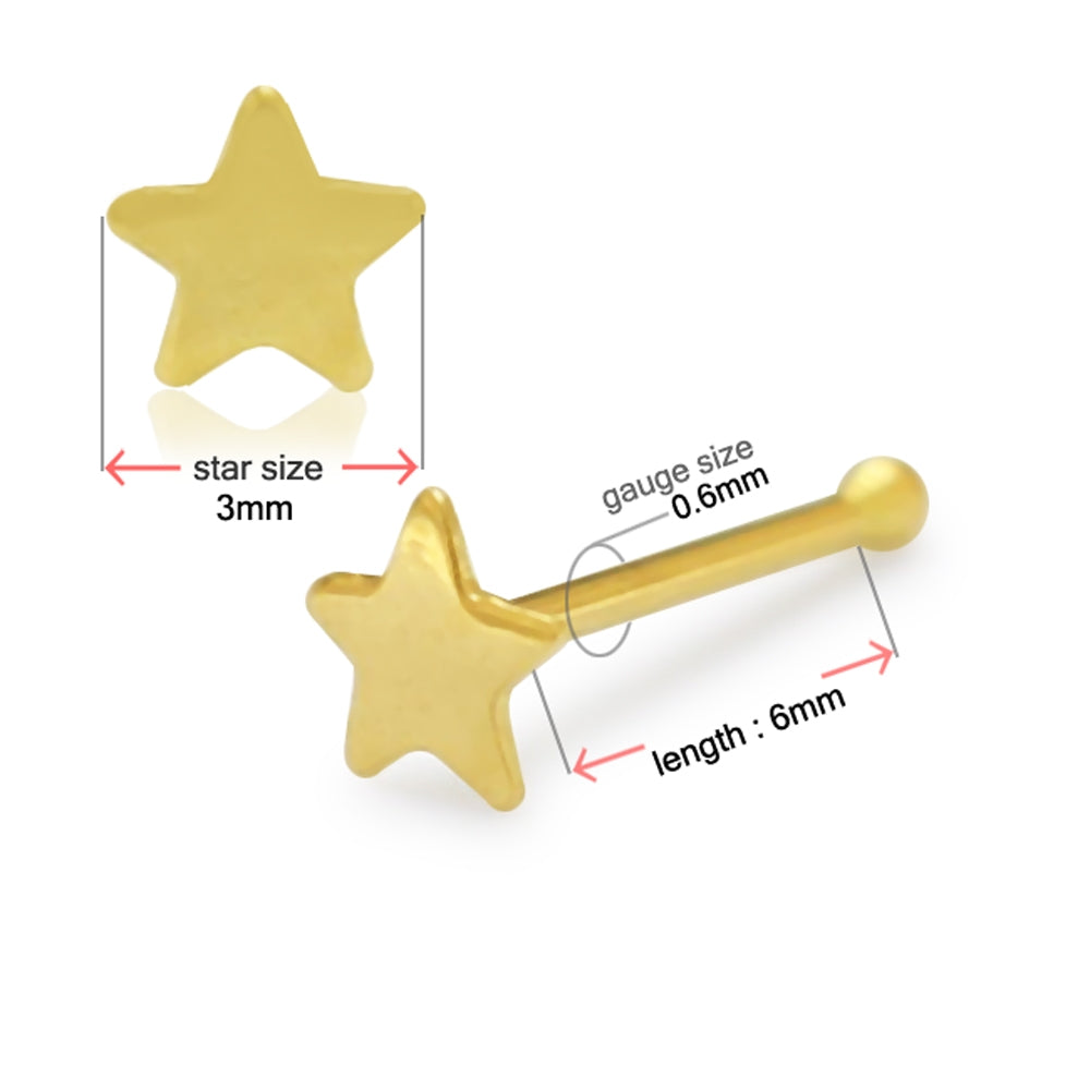 14K Gold Star Ball End Nose Pin