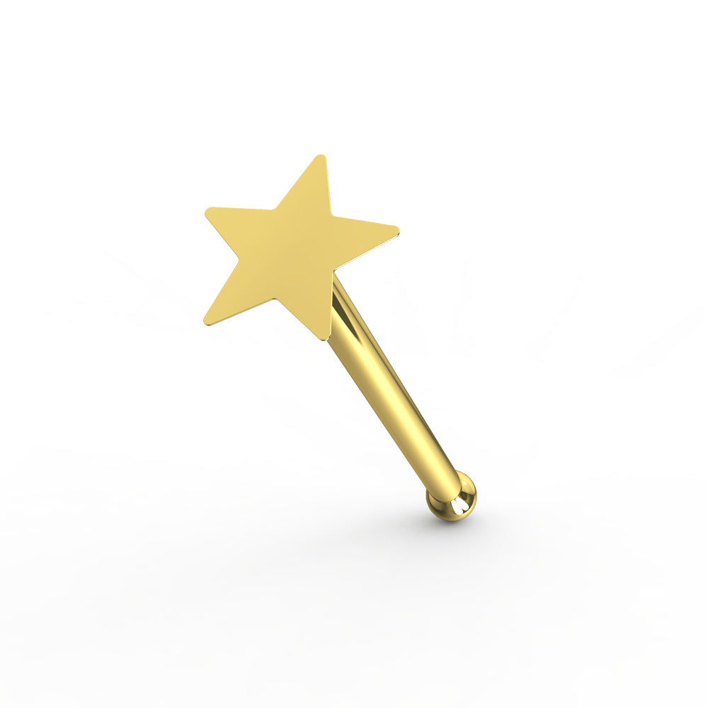 14K Gold Star Ball End Nose Pin