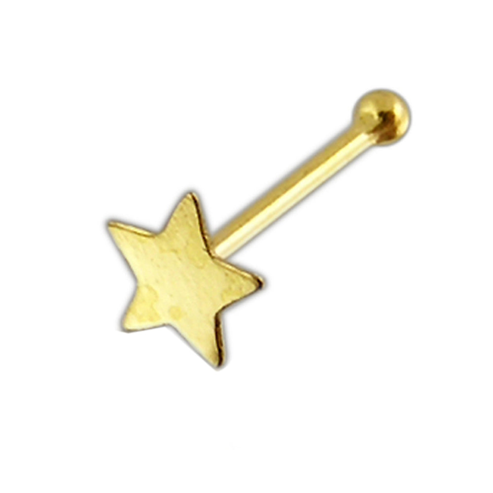 14K Gold Star Ball End Nose Pin