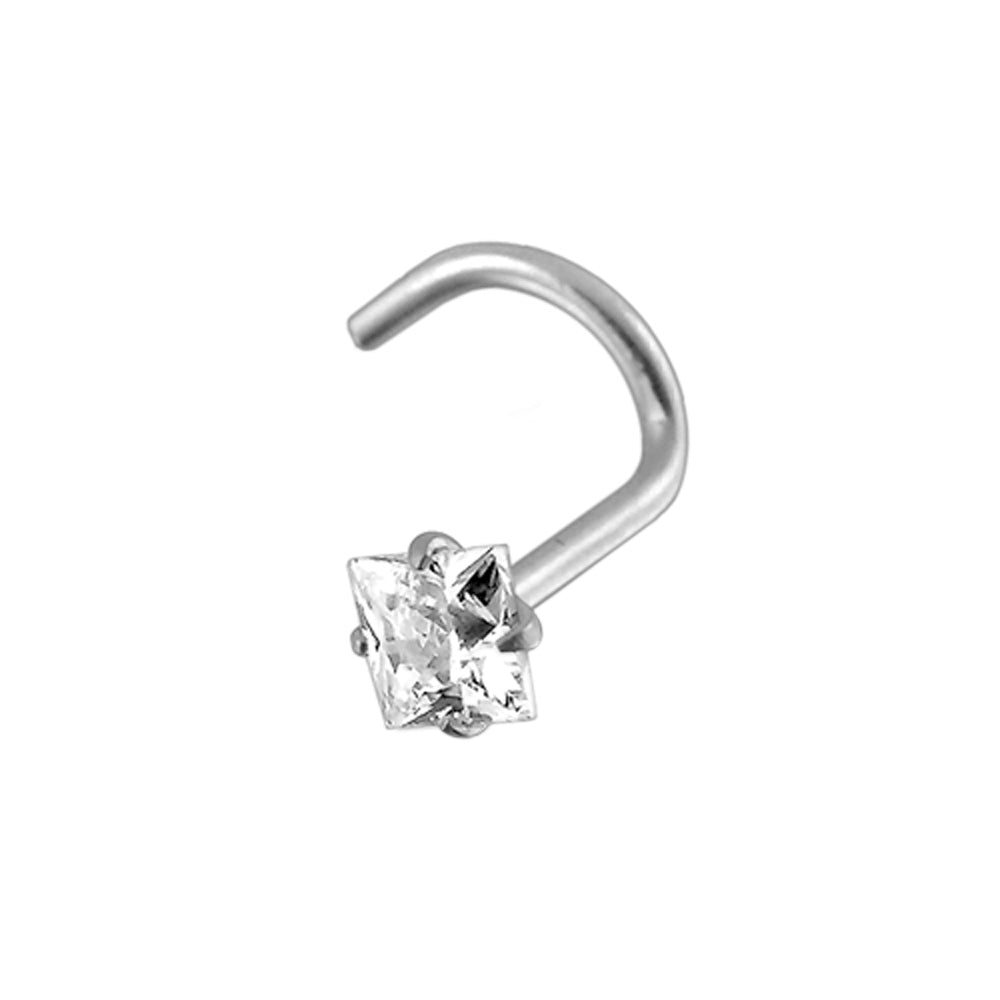 14K White Gold 2mm Jeweled Nose Screw