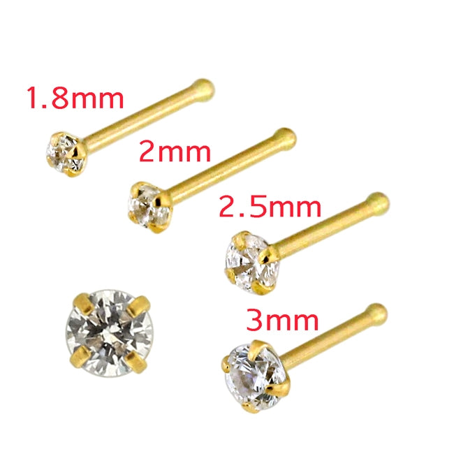 20G 9K Yellow Gold CZ Prong Setting Nose Stud