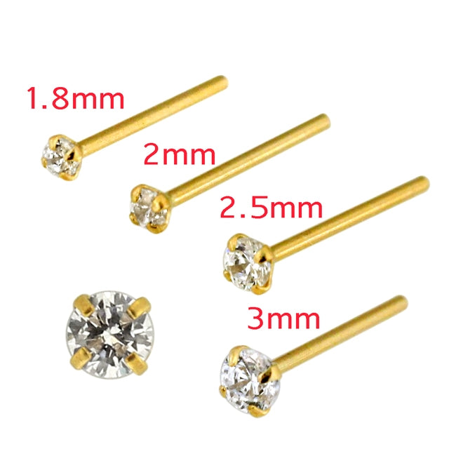 20G 9K Yellow Gold CZ Prong Setting Nose Stud