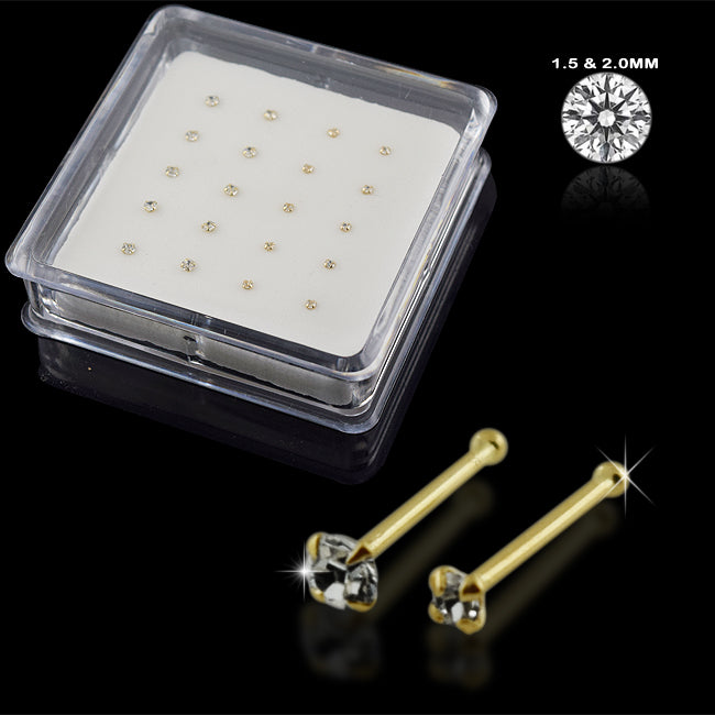 14K Gold Ball End Nose Pins in Mini Box