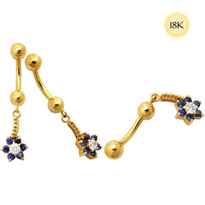 CZ Jeweled Flower Dangling 18K Yellow Gold Navel Ring