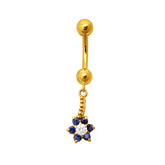 CZ Jeweled Flower Dangling 18K Yellow Gold Navel Ring