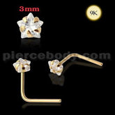 1pc. 9K Gold L-Shaped Star CZ Nose Stud Free Shipping