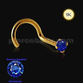 1pc. 9K Gold Nose Screw with Genuine BLUE SAPPHIRE Stone Free Shipping