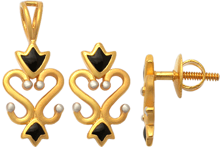 22K Enamaled Filigree Gold Set Jewelry