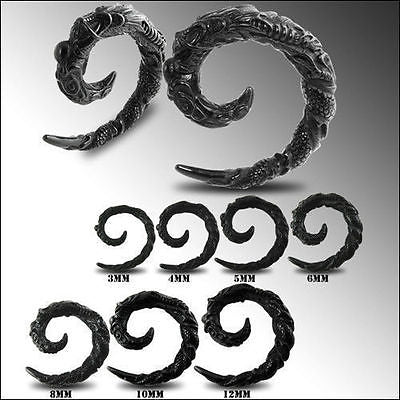 5Pcs. Black UV Dragon Spiral Ear Expanders Piercings