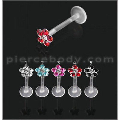 5pcs.BioFlex Madonna Chin Labret with Flower Jeweled Top Free Shipping