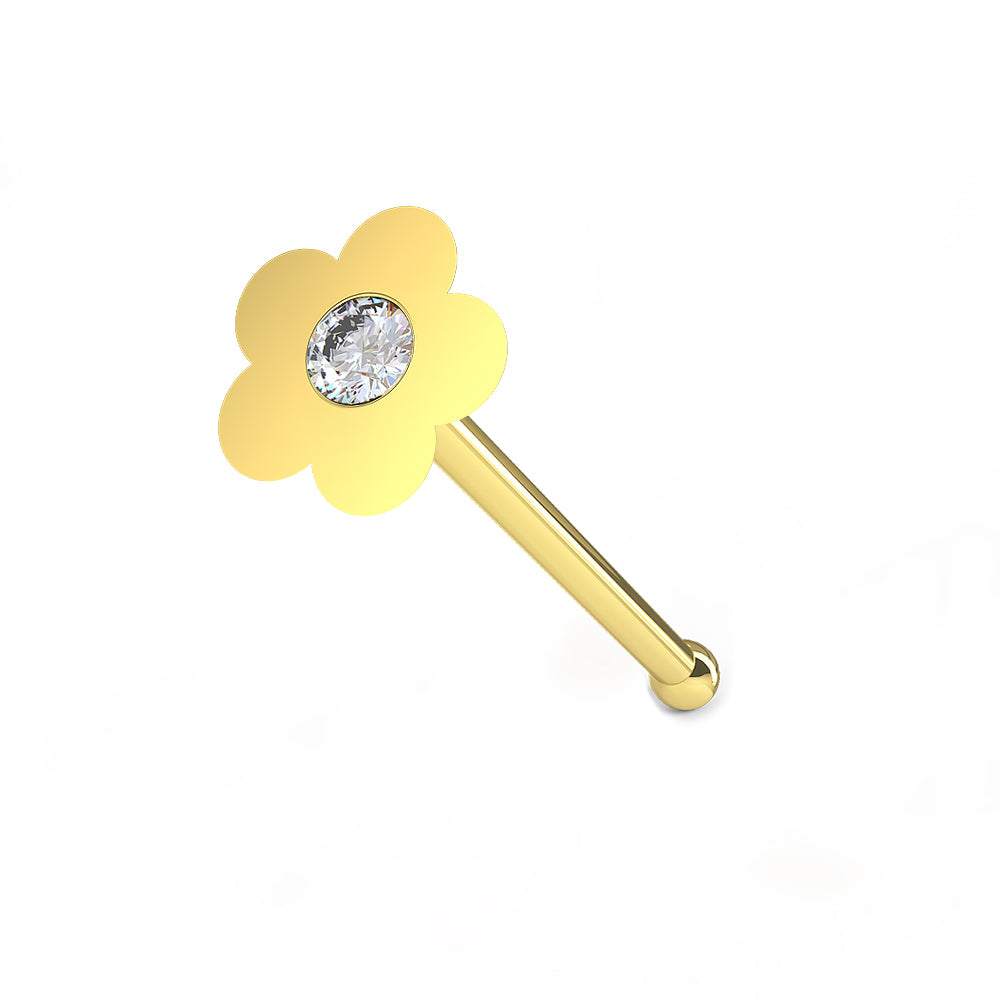 9K Jeweled Flower Ball End Nose Pin