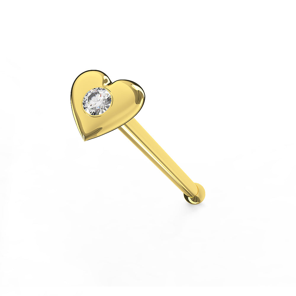 9K Jeweled Heart Ball End Nose Pin