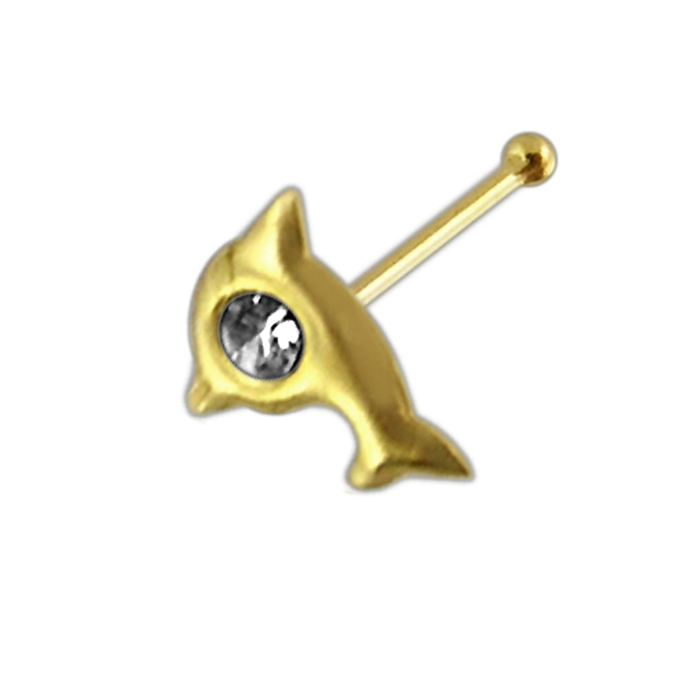 9K Jeweled Dolphin Ball End Nose Pin