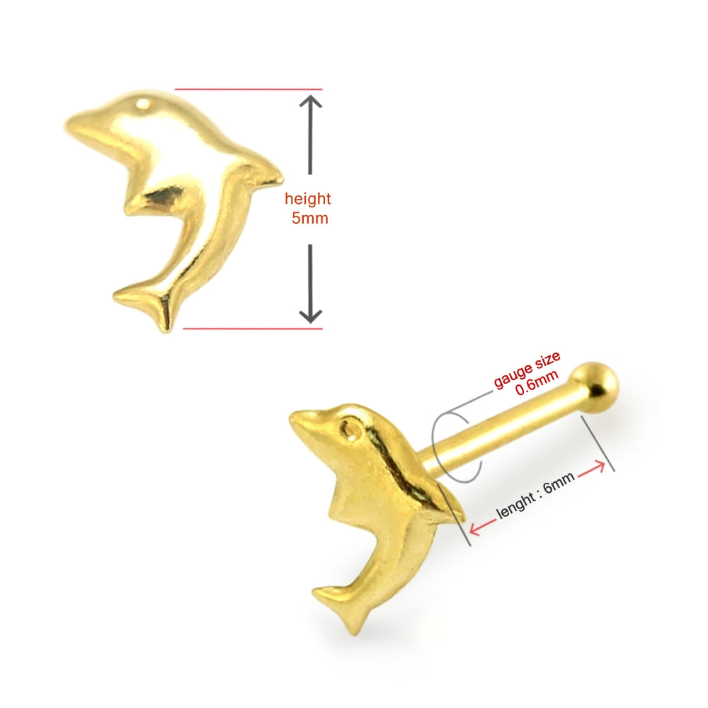 9K Gold Dolphin Ball End Nose Pin