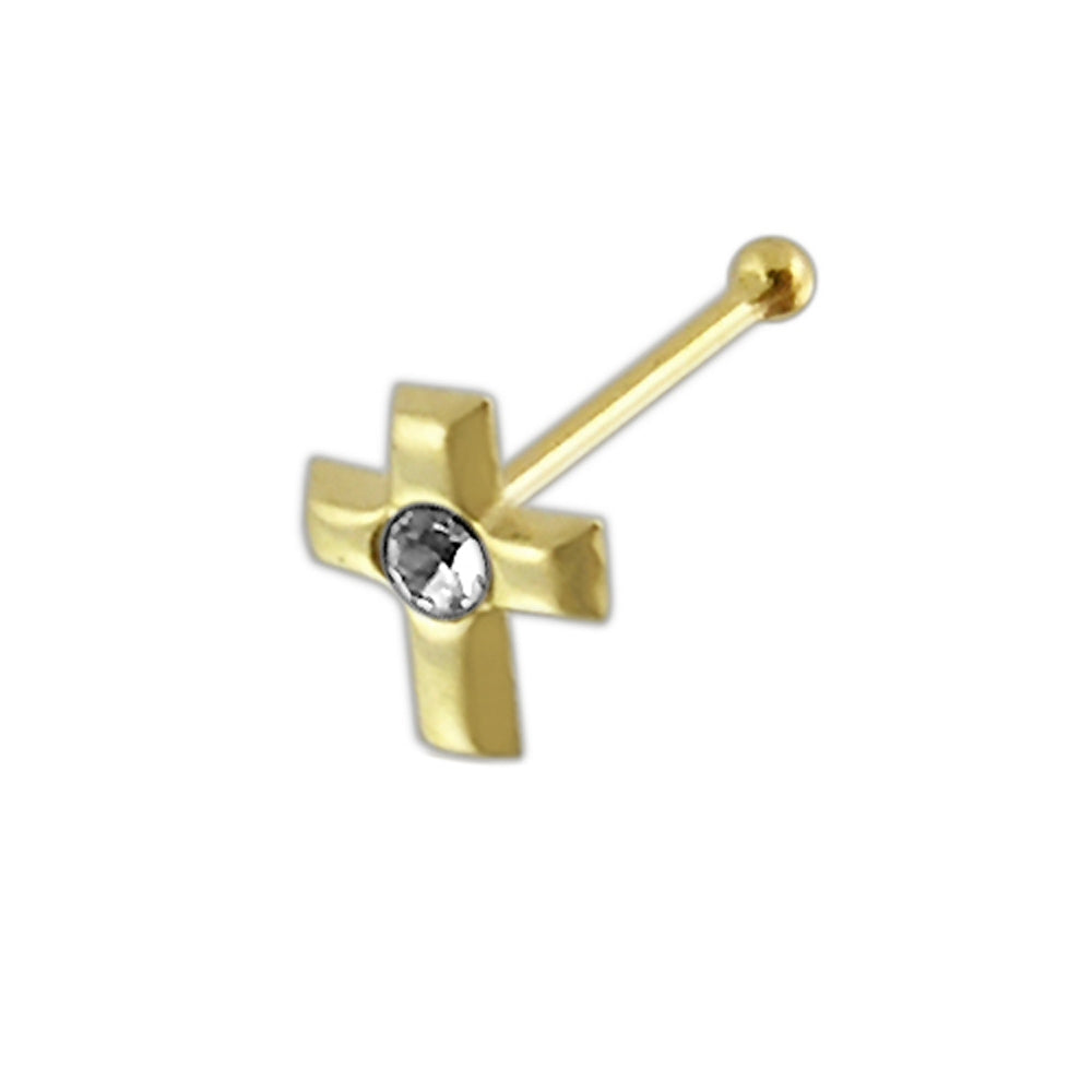 9K Gold jeweled Cross Ball End Nose Pin