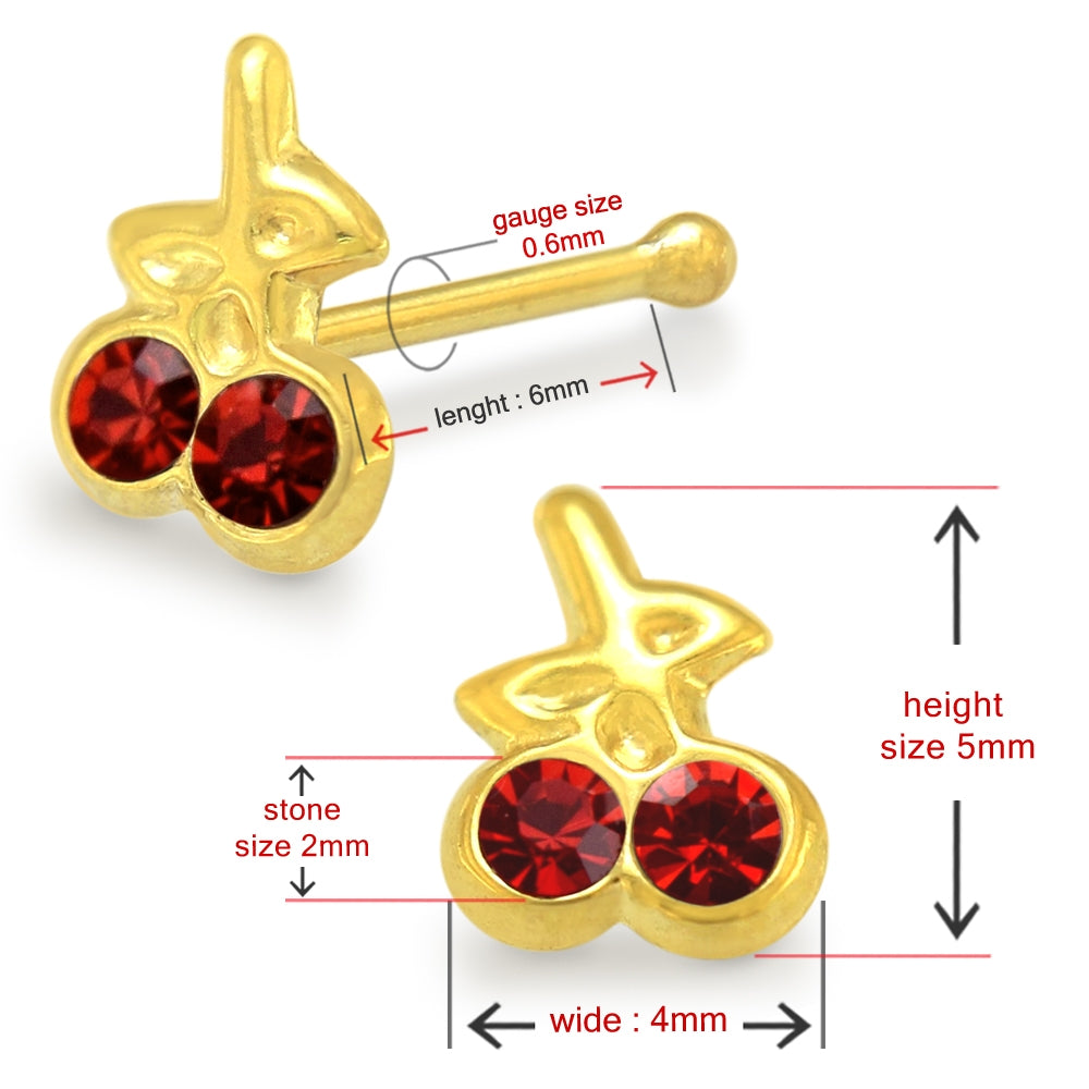 9K Gold Jeweled Cherry Ball End Nose Pin