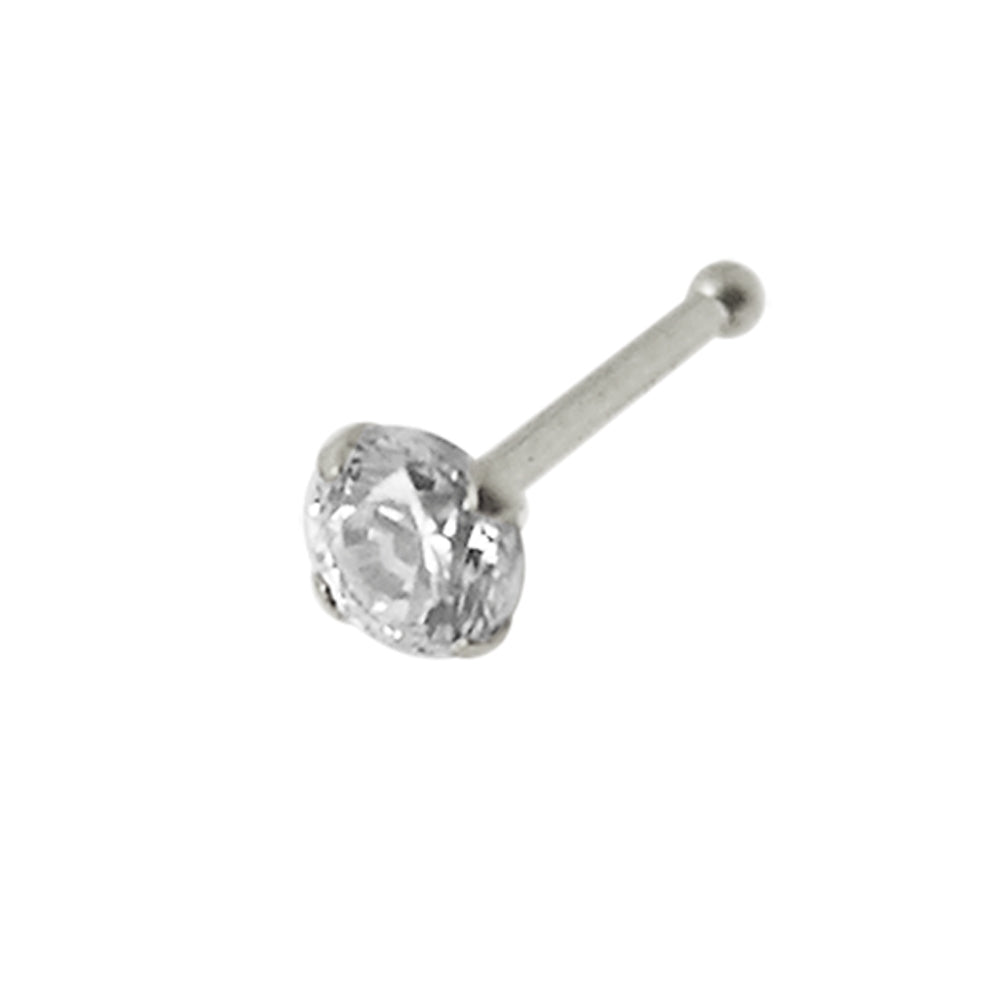 9K Solid White Gold Round Jeweled Nose Bone in Box