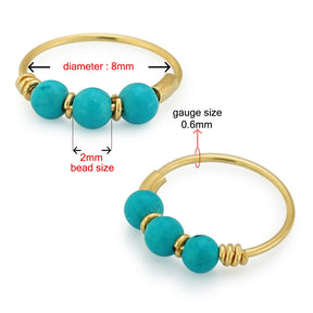 9K Yellow Gold Turquoise Beads Hoop Nose Ring
