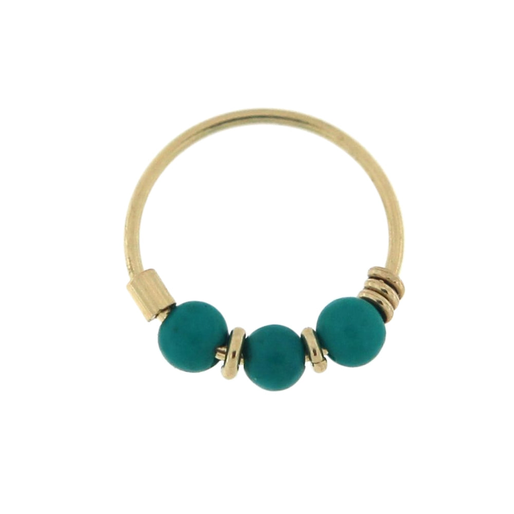 9K Yellow Gold Turquoise Beads Hoop Nose Ring